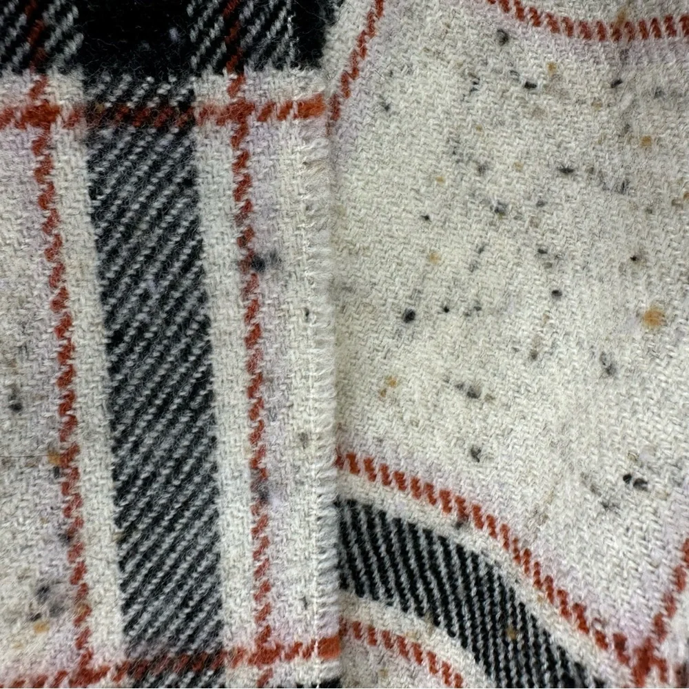 Madewell Speckled Cream Black & Red Plaid Scarf Wrap 21.5 x 74”